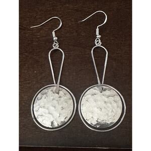 Vintage Mexican Artisan Hammered Dangle Drop Sterling Silver 925 Hook Earrings